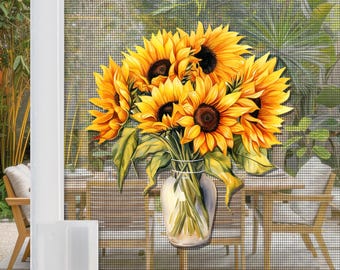Flexible Screen Door Magnets 2pcs | Anti-Collision Screen Door Decorations & Signs - Sunflowers (Not for Retractable)