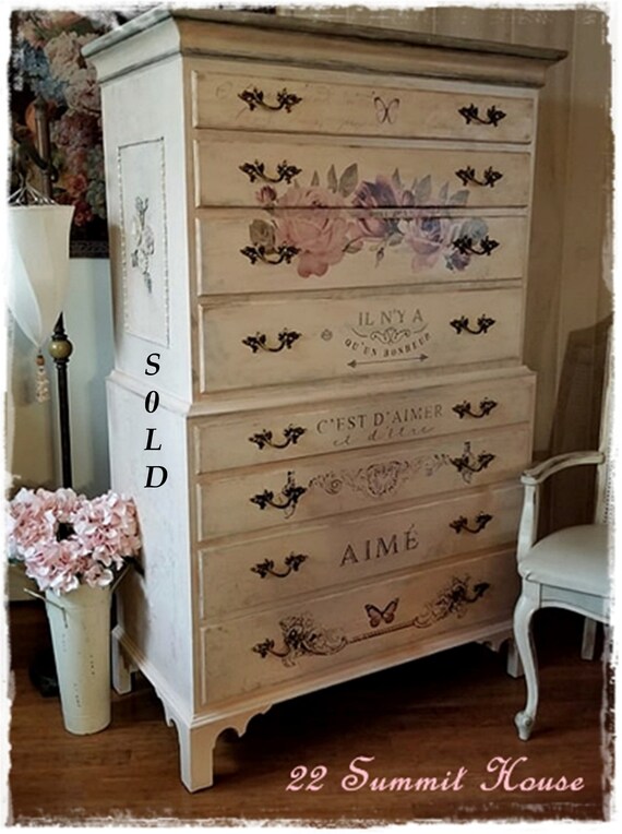 Shabby Old Paris Highboy Painted Dresser Etsy