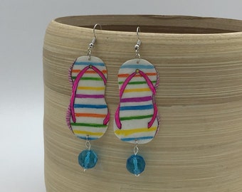 Watercolor earrings, summer sandals jewelry, flip flop earrings, paper art jewelry