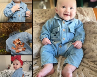 Baby Denim Romper | Animal Unisex Romper | Baby Shower Gift