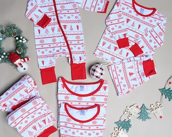 Pijamas navideños familiares a juego: Pijamas de algodón suave para las fiestas.