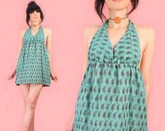 Deadstock Indian Cotton Tunic Ultra Mini Dress ViNtAgE 70's // Babydoll Bohemian Summer Style Made in India Hippie BoHo Floral Flower Power