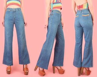 Vintage 70's Bell Bottom Denim by PlushBottoms // 1970s Chevron Stripes // Disco Hippie Flare 27