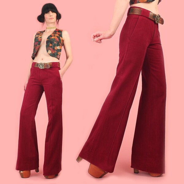 Vintage 70's Hang Ten Bell Bottoms //Merlot Brush Cotton // 1970's Hippie Boho Bohemian Pants Sz.26