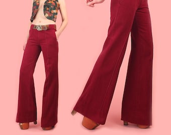 Vintage 70's Hang Ten Bell Bottoms //Merlot Brush Cotton // 1970's Hippie Boho Bohemian Pants Sz.26