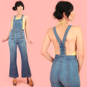 ViNtAgE 1970's Denim Faded Glory High Waisted Bell Bottom Bib Overalls // Denim Jumpsuit // HiPPiE sz.26/27