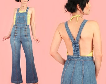 ViNtAgE 1970's Denim Faded Glory High Waisted Bell Bottom Bib Overalls // Denim Jumpsuit // HiPPiE sz.26/27