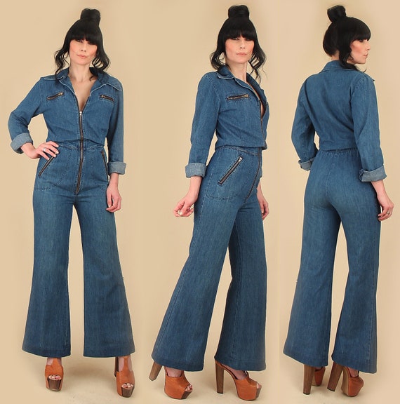deep v denim jumpsuit