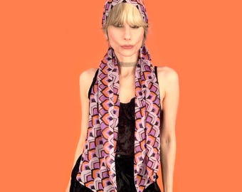 ViNtAgE Thea Porter London Silk Chiffon Scarf 1960s - Early 70s Designer London Boutique // Allover Geo Print Bohemian Hippie Chic