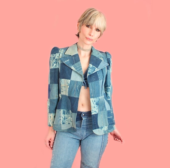 ViNtAgE 70s Patchwork Denim Jacket + Psychedelic … - image 2