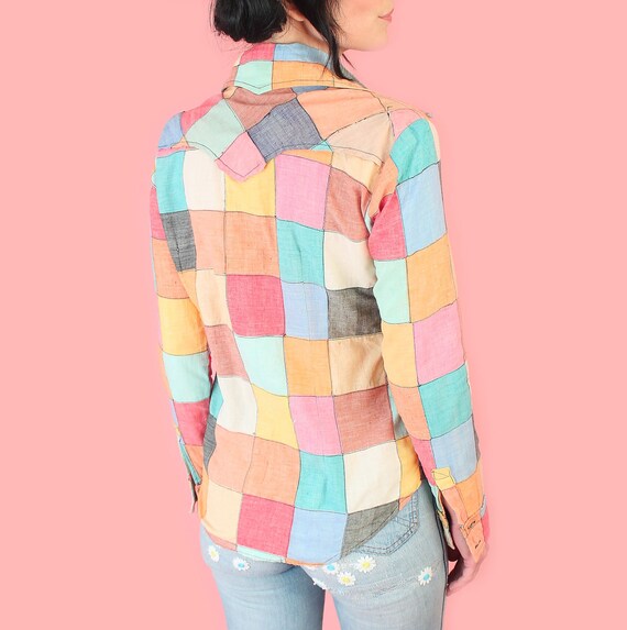 ViNtAgE 70s INDIAN Cotton Madras Patchwork Top //… - image 4