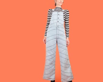 Faded Glory Vintage 70s Bib Overalls // Chevron Patchwork Bell Bottom Denim Jumpsuit // 1970s Jeans // Rare  HiPPiE BoHo 28/29