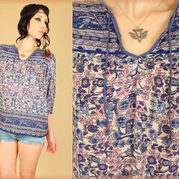 VtG 60's 70's HiPPiE Sheer Cotton INDIA Babydoll Tunic