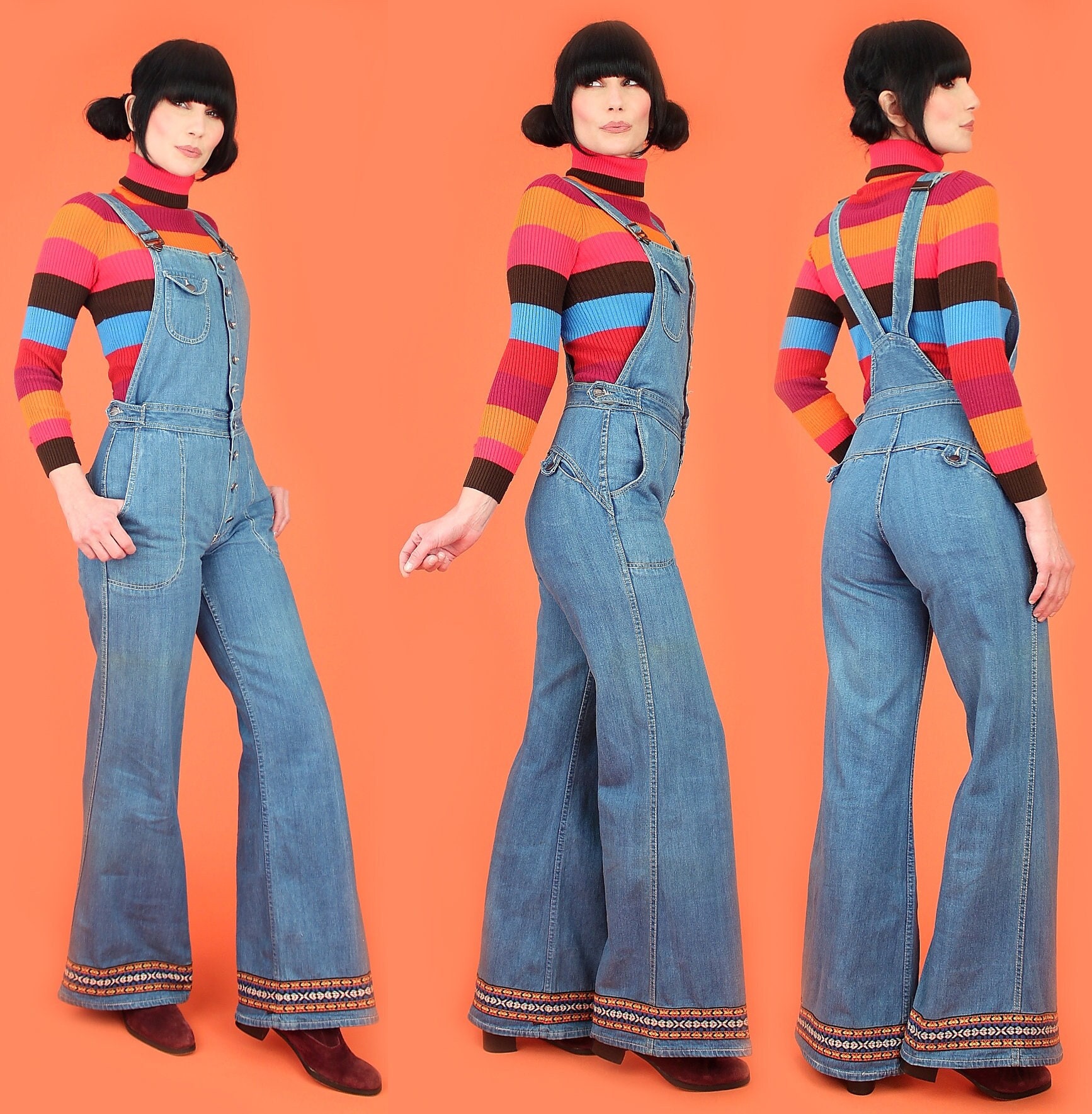 Hang Ten Bib Overalls Bell Bottom Denim 