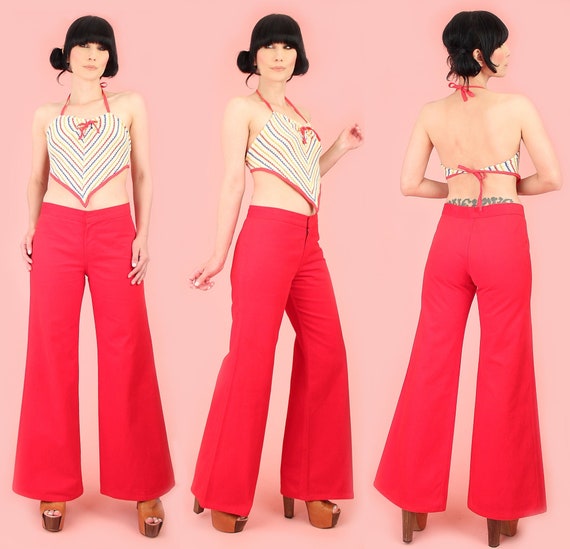 Vintage 60's Hip Huggers Bell Bottoms // 70's Red Bell - Etsy
