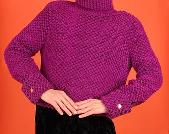 Vintage 60s Mary Quant Bazaar Top // Funnel Neck Popcorn Knit // Turtleneck Sweater // Mod Youthquake London Boutique Designer // Small