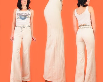 Vintage 70s New Friends Bell Bottoms // Disco Side Piping Detail // High Waisted Waist Brushed Cotton Pants Jeans // Hippie // sz.26