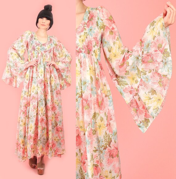 ViNtAgE 70's Watercolor Florals Maxi Dress // Ange