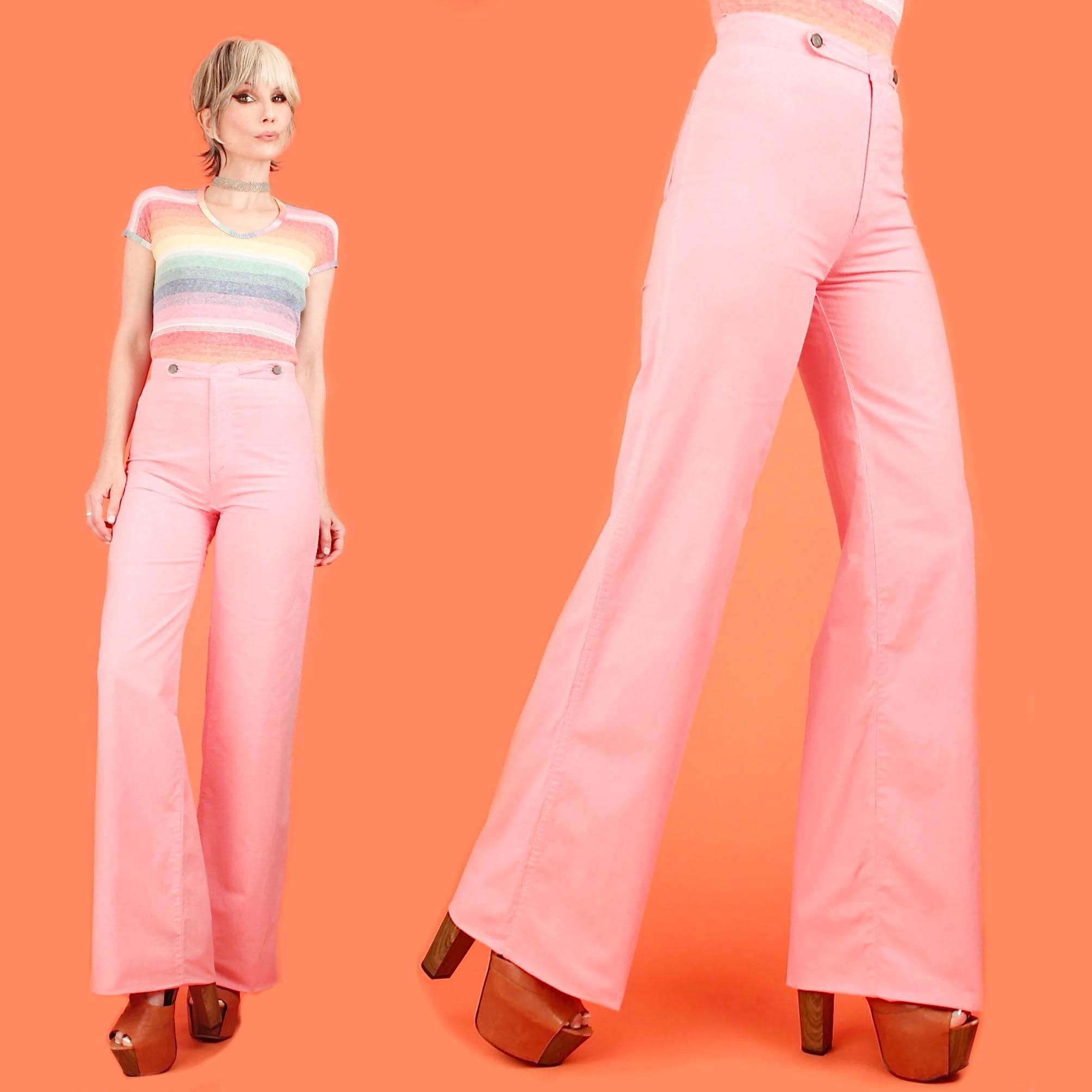 Vintage 70s Wide Leg Pink Pants - Etsy