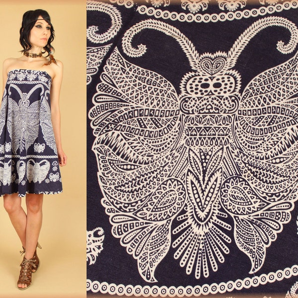 ViNtAgE 70's Butterfly India Cotton Wrap MiNi Dress