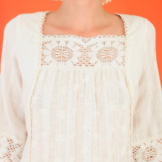 ViNtAgE 70s Cream Lace Bell Sleeve Maxi Dress // … - image 5