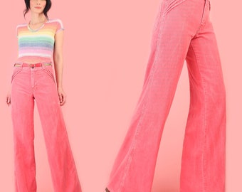 Vintage 70's Pink Corduroy Bell Bottoms // Flares Cords // 1970's Hippie Boho Bohemian Pants Sz 27 28