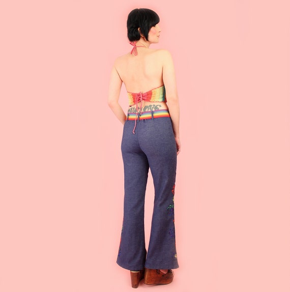 Vintage 70's Rare Flower Power Embroidered Bell Bottom Jeans // Hip Huggers  Low Rise Floral Embroidery Bell Bottoms Flares // Hippie 27 28 -  Canada