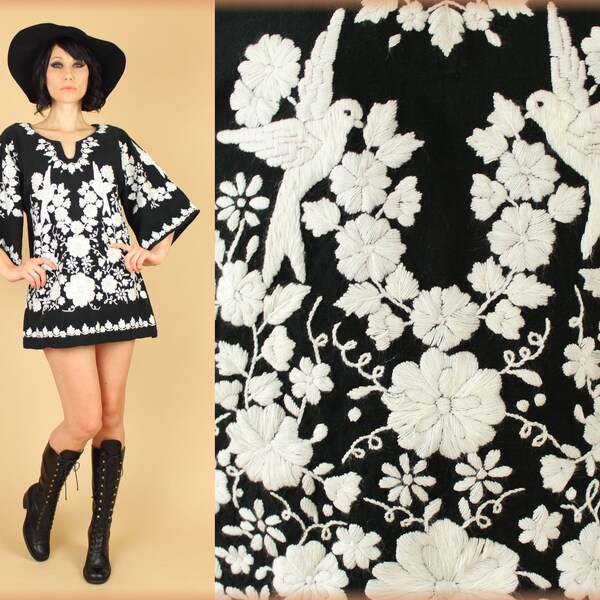 VtG 60's Angelwing Embroidered Doves MiNi Dress Tunic