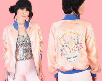 ViNtAgE 70's Pink Satin Roller Disco Jacket Rainbow The MAGIC Never Stops Embroidered Robert Abel and Associates CGI Visual Effects Artist