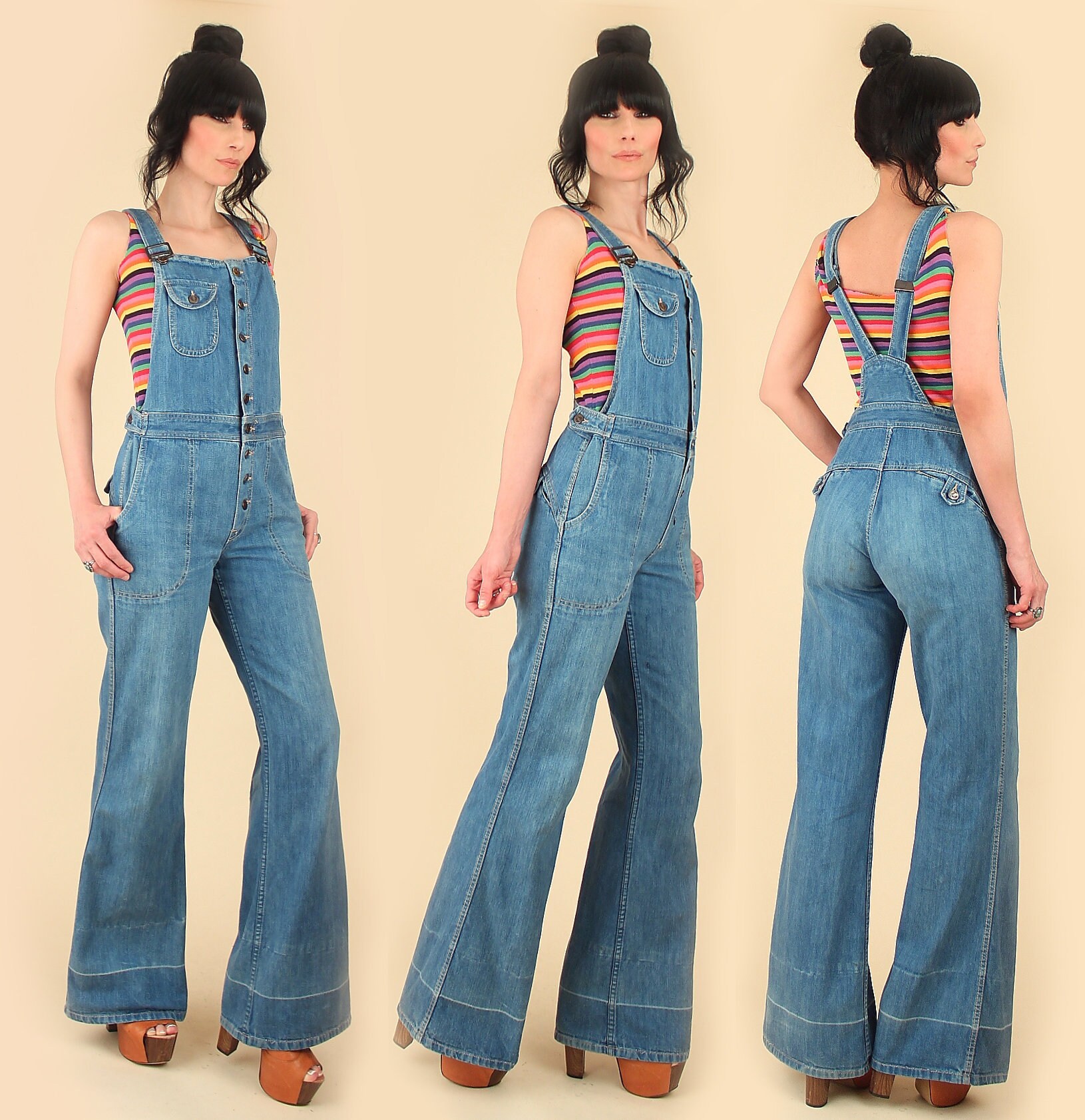 bell bottom denim overalls