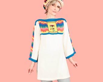 Vintage 70's Rainbow Chevron Sweater // Bell Sleeve // Vicki Volts // Hippie Bohemian BoHo // 1970's medium large m l
