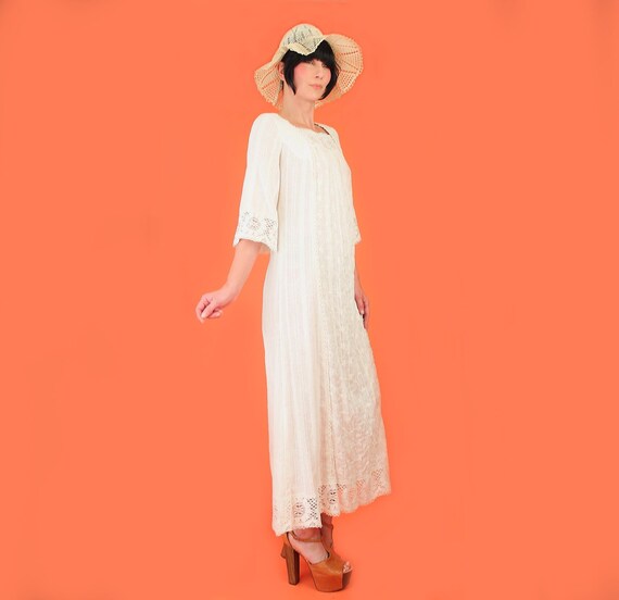 ViNtAgE 70s Cream Lace Bell Sleeve Maxi Dress // … - image 3