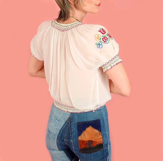 ViNtAgE 30s 40s Hungarian Hand EMBROIDERED Blouse… - image 4