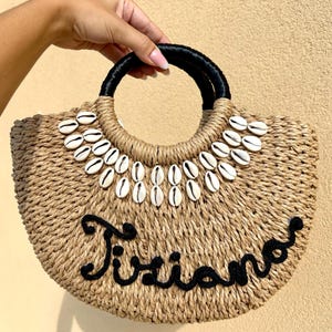 Summer Bags - Personalized Straw Bag - Beach Straw Bag | Elegant and Versatile - Seashell Straw Bag
