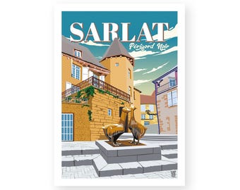 Poster &quot;Statues of the 3 Geese of Sarlat&quot; New Aquitaine Dordogne