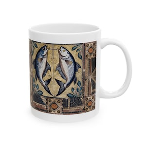 Religious Ceramic Mug, 5 Loaves and 2 Fishes Mosaic Bible Mug, Christian Coffee Cup, Religious Tea Mug, Faith Inspired Mug, Religious Gift