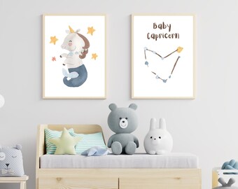 Capricorn Nursery art printable -  zodiac sign and star constellation. Instant download - baby room decor