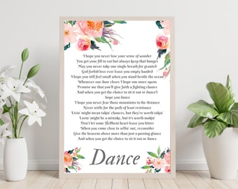 I hope you dance poem - digital print- instant download- inspirational- Dance - Follower your heart