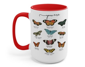 Affirmation mug, Butterfly inspirational Coffee Mugs, Christian Gift, Strong and courageous Mug, Mom to be gift , 15oz