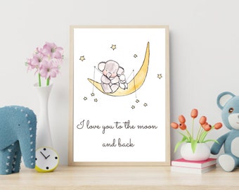 I love you to the moon and back - Nursery printable -digital print-Instant download art- baby room unisex