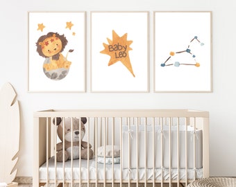 Baby Leo Nursery art printable -  zodiac sign and star constellation. Printable wall art  - baby room - Nursery decor -