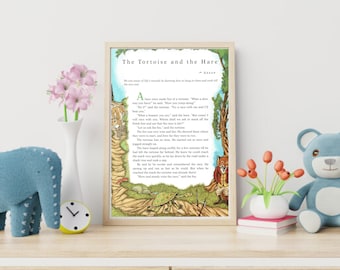 The Tortoise and The Hare - Aesop - digital print- nursery decor- instant download