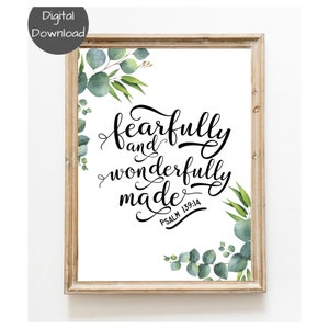 Christlicher Vers Printable - furchterregend und wunderbar gemacht - Psalm 139:14 - Kinderbibelvers -