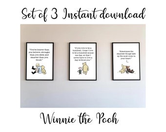 Winnie the Pooh  Nursery art print printables -Nursery quotes digital bundle -