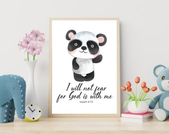 kids bible verse Panda Wall art, nursery decor, Animal Print, Isaiah 4:10