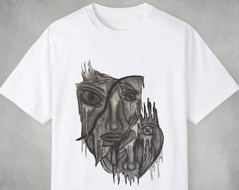 Dark Art Graphic Tshirt, Whimsigoth Punk Shirt, Edgy Alternative Streetwear, Trippy Face Tee, Horror Graphic Print, Cool Grunge Gift