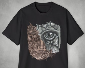 Edgy Alternative Oversized Streetwear, Dark Art T-Shirt, Gothic Graphic Tee, Trippy Eyeball Grunge Shirt, Creepy Alt Clothing