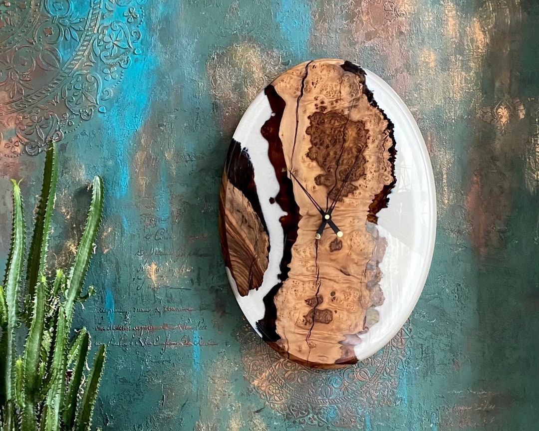 Handmade Olive Wood & Epoxy Wall Clock, Live Edge Wooden Art - Etsy
