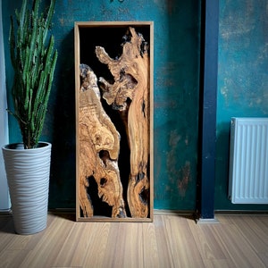Handmade Live Edge Olive Wood Wall Art with Black Frame