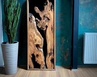 Handmade Live Edge Olive Wood Wall Art with Black Frame